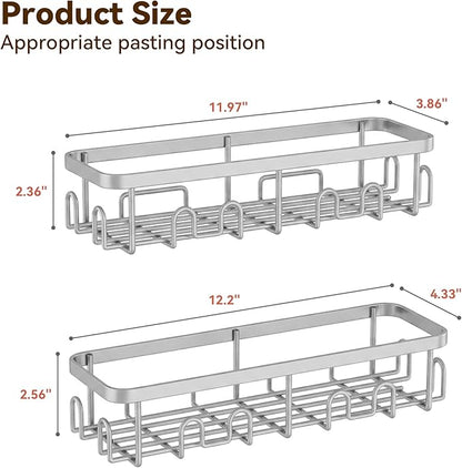 YASONIC Shower Caddy Adhesive 2-Pack, Rustproof Shower Organizer with Holder, No-Drill Shower Shelves for Inside the Shower, Large-Capacity Bathroom Organizers and Storage for Dorms & Renters, Gray