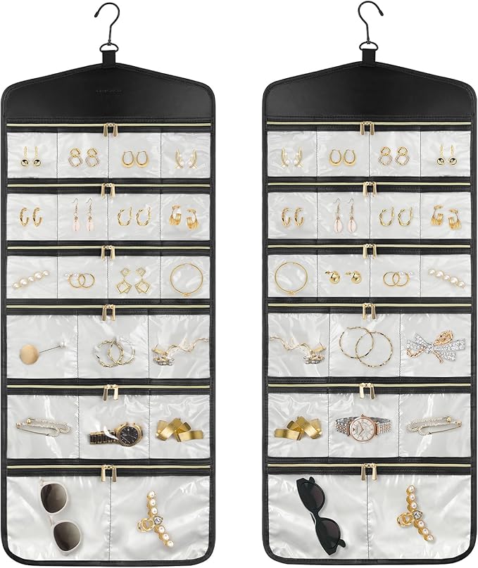 CHICECO Hanging Jewelry Organizer With Zippered Pockets,40 Pockets Travel Jewelry Organizer Storage for Cloest,Wall,Door