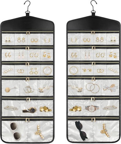 CHICECO Hanging Jewelry Organizer With Zippered Pockets,40 Pockets Travel Jewelry Organizer Storage for Cloest,Wall,Door