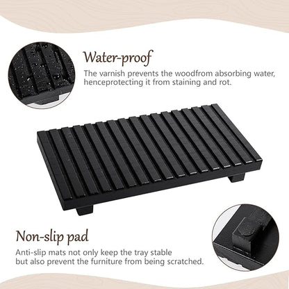 Bathroom Tray Rustic Farmhouse Bathroom Decor Wood Display Stand Riser Kitchen Soap Dish Holder for Vanity, Countertop, Sink, 11 * 5.5 Black