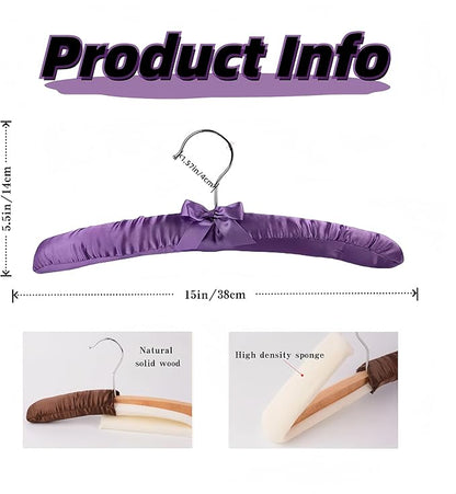 5 Pack Satin Padded Hangers for Women Clothing, Anti Slip Sponge Fabric Clothing Hangers Coat Racks for Sweater, Coat, Suit, Dress (Purple)