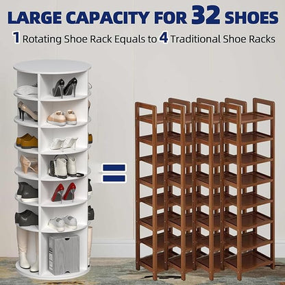 Runboll 7-Tier Rotating Shoe Rack Tower Spinning Shoe Display Lazy Susan Storage Tower, Free Standing 360 Revolving Shoe Organizer for Living Room Entryway Doorway