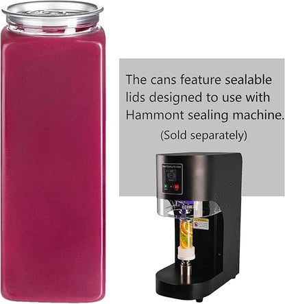 Hammont 200PK Plastic Juice Bottles with Caps – Sealable Smoothie, Boba, & Iced Coffee Cups – Reusable Clear Drink Containers – Compatible Automatic Cup Sealers (16 oz Square)