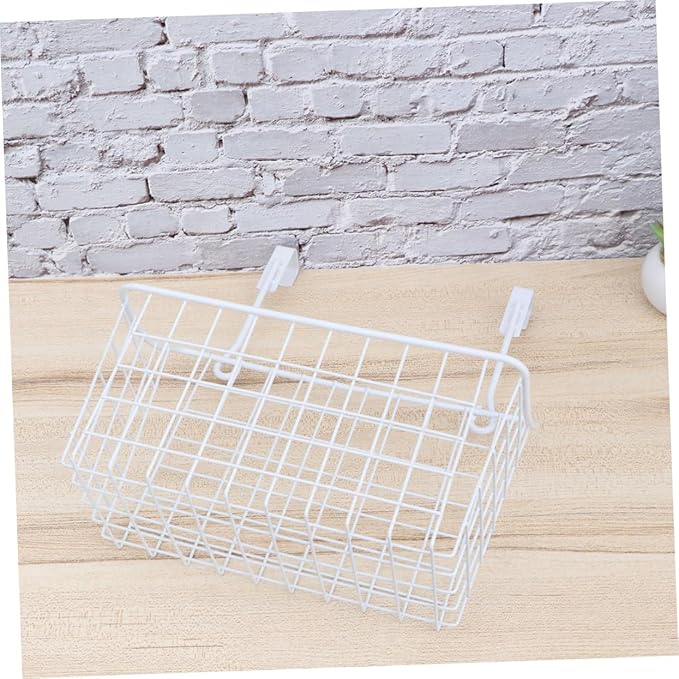 MAGICLULU White Over Door Cabinet Storage Basket Organizer Rust Resistant Hanging Rack with Ventilated Hollow Design Easy Install for Kitchen Bathroom Office Storage