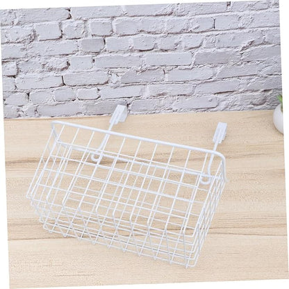 MAGICLULU White Over Door Cabinet Storage Basket Organizer Rust Resistant Hanging Rack with Ventilated Hollow Design Easy Install for Kitchen Bathroom Office Storage