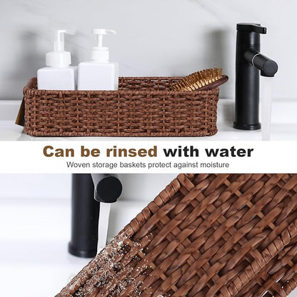 Water-Resistant Toilet Paper Basket: Tank Topper Organizer Brown Handwoven Modern Natural Style