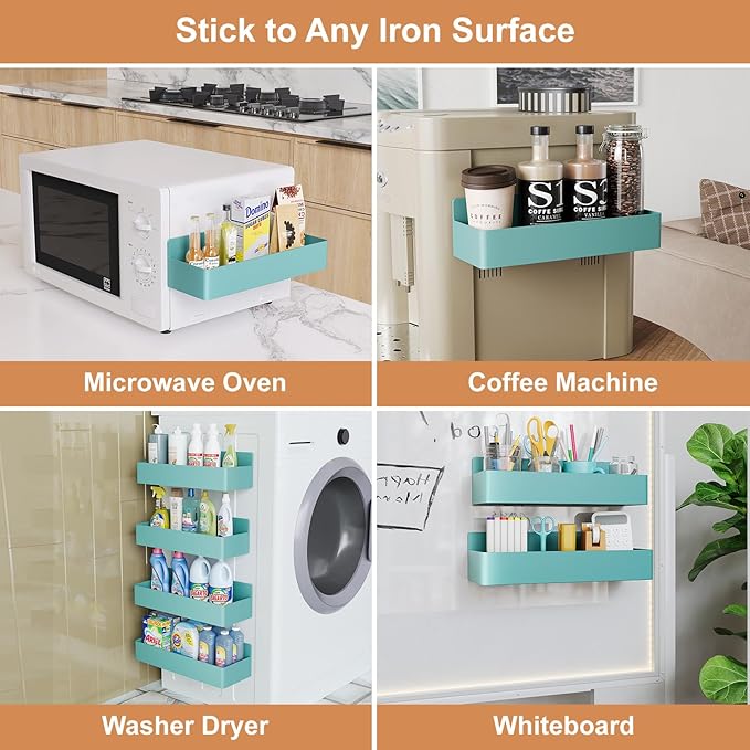 Mystozer Magnetic Spice Rack for Refrigerator, Kitchen Organizer and Storage Shelf, Blue (4 Pack)…