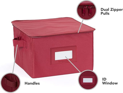 Platter Serveware Storage Box - Durable Polyester, Dual Zippers, Carrying Handles, ID Window, Kitchen Storage, Scarlett Red