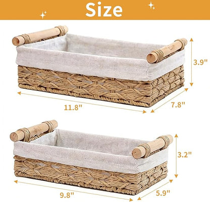 Storage Basket Wicker Baskets for Organizing, Storage Bins for Countertop & Toilet Paper, Toilet Tank Top Organizer (Set of 2, Beige)
