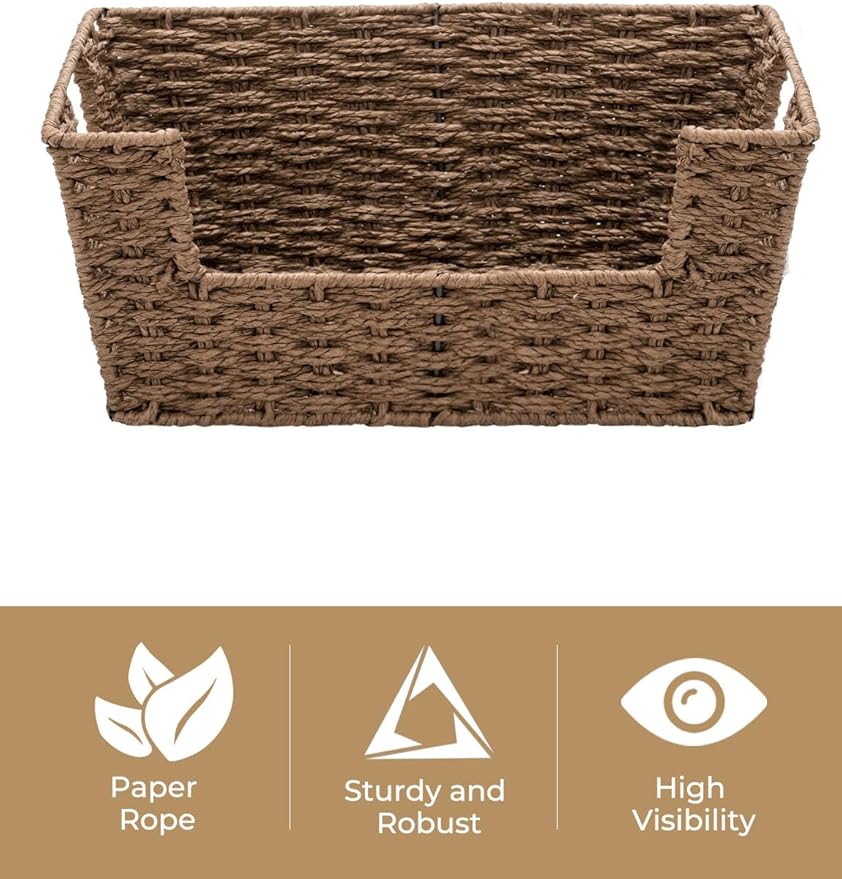StorageWorks Round Paper Rope Woven Basket for Pantry Organizers and Storage, Stackable Pantry Storage Baskets for Shelves, Brown, 2-Pack