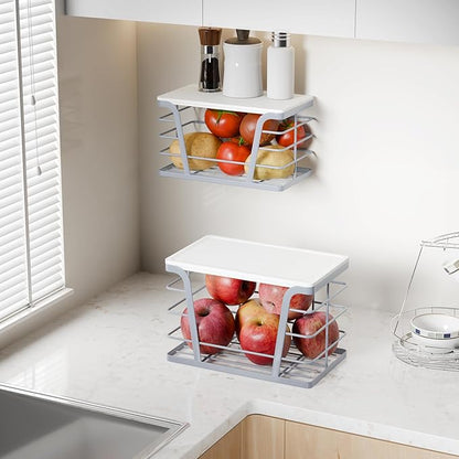 TIDIIABODE 2 Pack Gray Trash Bag Organizer for Kitchen and Pantry, Upgraded Stackable Metal Garbage Bag Holder with Bamboo Top, Modern Under Sink Storage Dispenser for Laundry Room, Garage