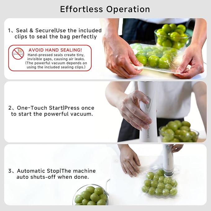 Mehomeli Compact Vacuum Sealer for Food (Vacuum Sealer Machine + 20 Reusable Vacuum Bags), Powerful Handheld Vacuum Sealer Machine, Seal Food 6X Fresh Longer, Portable & Wireless, Easy-Clean