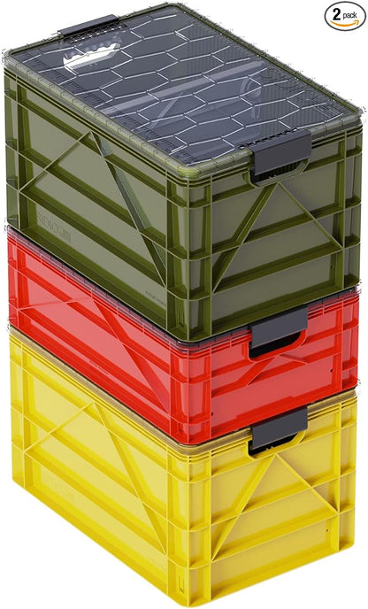 SIDIO CRATE Starter Pack - Two Full Size and One Half Size SidioCrate, Stackable Outdoor Organizer Storage Bins with Clear Lid and Dividers - UTILITY Variety Pack