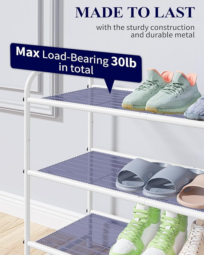 Kitsure Shoe Rack - Stainless Steel Shoe Organizer, Sturdy Shoe Rack for Closet and Front Door Entrance, Free Standing Shoe Shelf, Closet Organizers and Storage, 25.6" Wide - 3 Tier, White