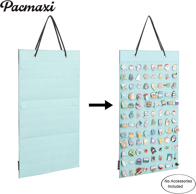 PACMAXI Hanging Brooch Pin Organizer, Display Pins Storage Case, Brooch Collection Storage Holder, Holds Up to 96 Pins.(Not Include Any Accessories) (S-96 Slots, Mint Green, Small)