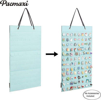PACMAXI Hanging Brooch Pin Organizer, Display Pins Storage Case, Brooch Collection Storage Holder, Holds Up to 96 Pins.(Not Include Any Accessories) (S-96 Slots, Mint Green, Small)