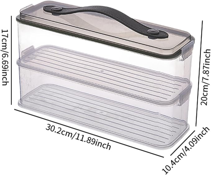 Pasta Container with Handle Food Storage Box Airtight Spaghetti Keeper Rectangular Canister, Double Layer