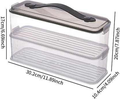 Pasta Container with Handle Food Storage Box Airtight Spaghetti Keeper Rectangular Canister, Double Layer