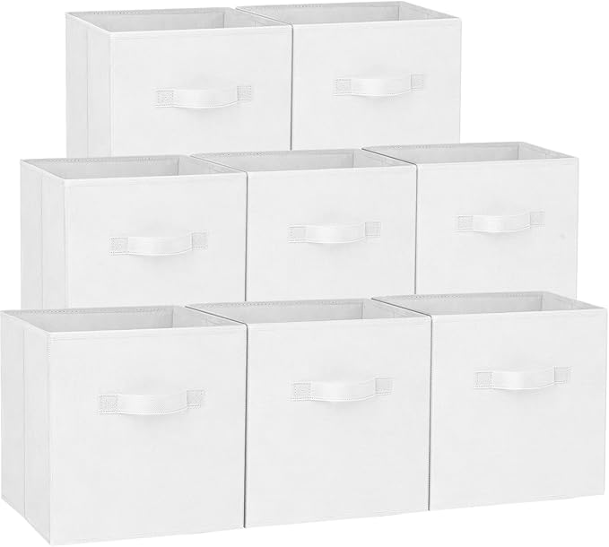 Criusia Storage Cubes - 13 Inch Heavy Duty Fabric Storage Bins for Shelves Closet Cube Organizer - 8 Pack Collapsible Cube Storage Bins Baskets for Clothes Blankets Toys - Nursery Organization (White)