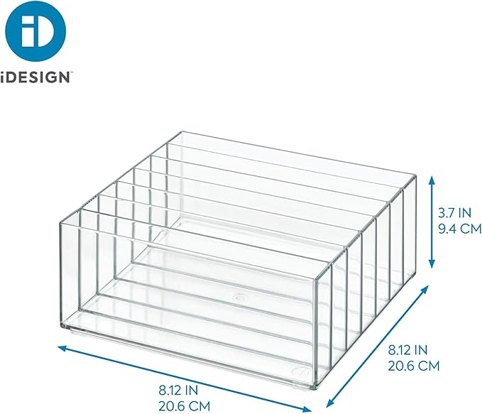iDesign 42870 Clarity BPA-Free Plastic Divided Wide Makeup Palette Organizer, 8.1" x 8.1" x 3.7"