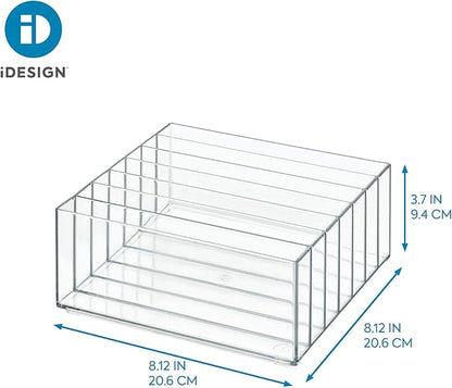 iDesign 42870 Clarity BPA-Free Plastic Divided Wide Makeup Palette Organizer, 8.1" x 8.1" x 3.7"