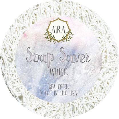 Aira Soap Saver - Soap Dish & Holder - BPA Free Shower & Bath Holder - Drains Water, Circulates Air - Fits All Sets - Round White