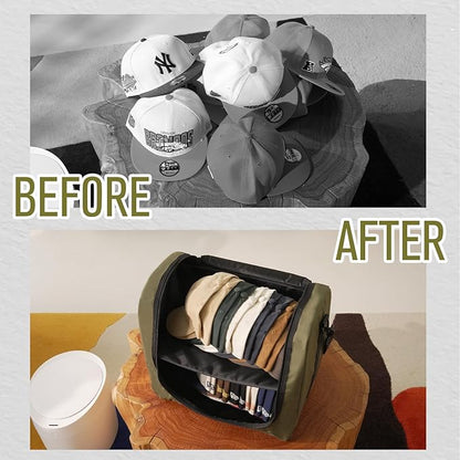 SCAVATA Large Hat Bag for Baseball Caps, Hat Organizer Bag for Traveling & Storing Snapback Cap, Portable Hat Carrier Holder Case for 20-24 Caps (Armygreen)