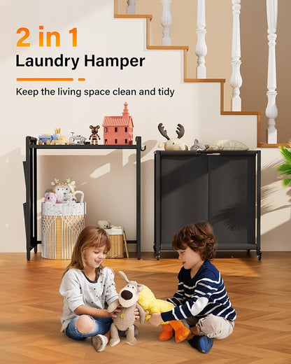 Laundry Hamper 2 Section: Laundry Sorter with Pull-Out Cart - Rolling Laundry Basket Organizer with Shelf and Wheels - Clothes Hamper for Laundry Room Bathroom Bedroom