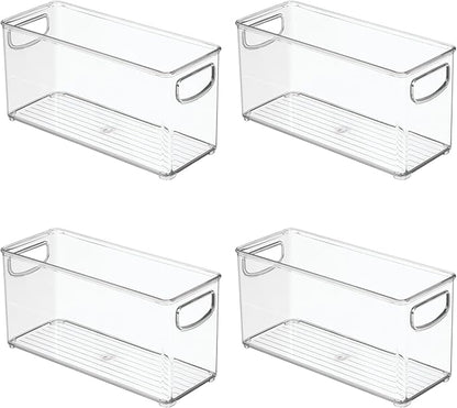 iDesign Slim Clear Plastic Stackable Storage Bin, Tall Narrow Organizer for Kitchen or Pantry, 4-Pack