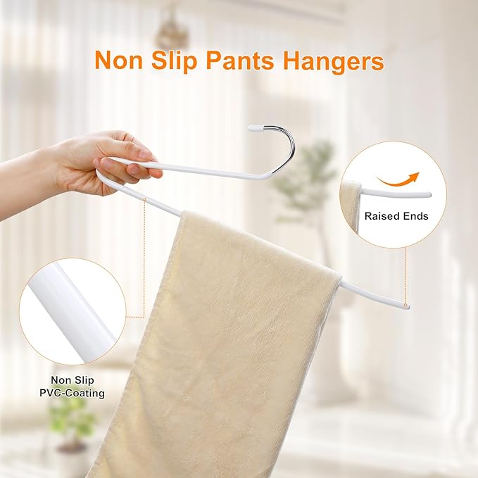 MOPALL Pants Hangers 30 Pack, Non Slip Durable Open Ended Metal Clothes Hangers, Rubber Coated Trouser Hanger Space Saving Convenient for Pants, Jeans, Scarfs and Towels