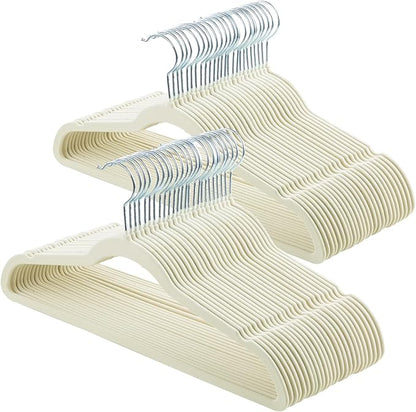 Velvet & Slim Felt Hangers 50 Pack, Beige 360 Swivel Hook Non-Slip Adult Hangers for Coats, Pants & Dress Clothes