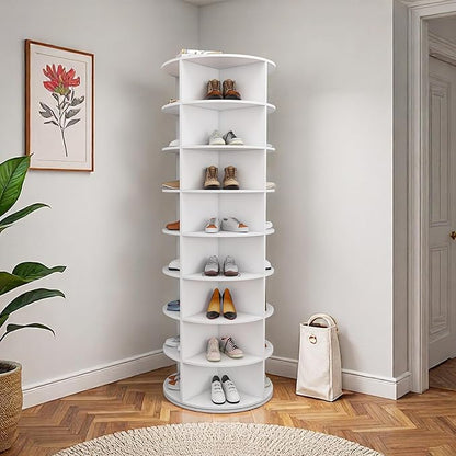 Runboll 8-Tier Rotating Shoe Rack Tower Spinning Shoe Display Lazy Susan Tower, 360 Revolving Shoe Storage Organizer Rack for Living Room Entryway Doorway