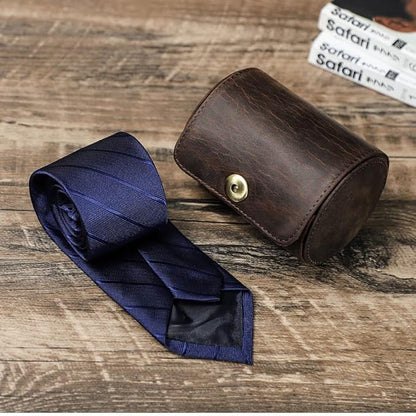 CONTACTS Genuine Leather Tie Travel Holder Small Neckties Organizer Tie Anti Wrinkle Storage Roll