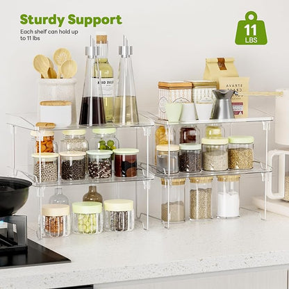 STARLATTA Acrylic Cabinet Organizer Shelf,4 Pcs Stackable Kitchen Counter Shelves,Spice Rack,Countertop Organizers,Clear Plastic Storage Organization for Makeup，Bathroom,Cupboard,Desk,Pantry