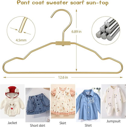 VWV Gold Aluminum Hangers, 20 Pack Baby Hanger，12.6 Inch Children Baby Hangers, Sturdy Metal Children Clothes Hangers for Wardrobe, Space-Saving Toddler Hanger