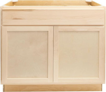 Quicklock RTA (Ready-to-Assemble) | Base Kitchen Cabinets - Shaker Style | Made in America (Raw Maple, 36" Wx34.5 Hx24 D Base)