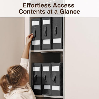 DIMJ Bed Sheet Organizers and Storage 6 Pack - Foldable Sheet Holder for Linen Bedding Storage Box for organization, Sheets Set Holder for Blanke, Towel (King & Queen Size), Black