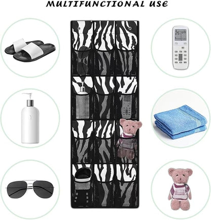 Zebra Stripes Shoe Organizer Over The Door 12 Pockets Shoe Holder Hanger for Living Room Space Saving Back Door Storage Organizer Easy to Install Wall Hanging Storage
