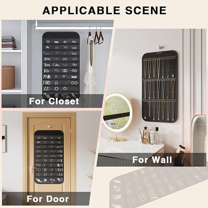 Hanging Jewelry Organizer Storage, 40 Pockets 36 Hooks Necklace Earring Necklace Bracelet Ring Organizer, Double - Sided Design, Black