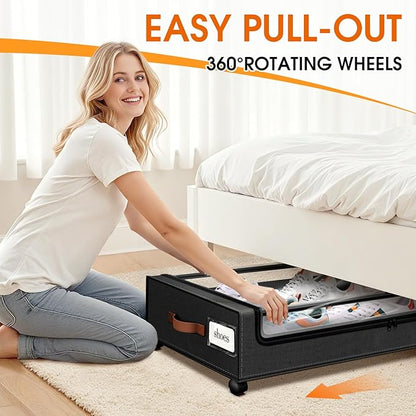 SpaceHacks Under Bed Storage with Wheels 2Pack Storage Containers with Clear Window&Label Under Bed Drawers Rolling Under Bed Storage for Clothes,Shoes, Blankets (30.71 x 16.93 x 6.69 in, Black)