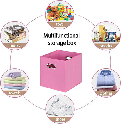 Fabric Cloth Storage Bins,Fabric Cube Bins Organizer with Dual Handles Foldable Cube Storage Baskets for Home Bedroom Storage,Set of 6,(Pink)