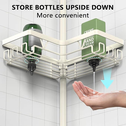 DAOYA Corner Shower Caddy Tension Pole, 4-Tier Adjustable Corner Shower Caddy with Soap Dish & Razor Holder, Stainless Steel Tension Pole Shelf Fits Bathtub & Floor 25-114.2 inches(Off-white)