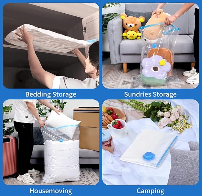 5 Pieces Vaccum Storage Bags With Manual Pump I Airtight and Reusable Space Saver Double Ziplock Compression Bags I Jumbo Size, Large Size, Medium Size