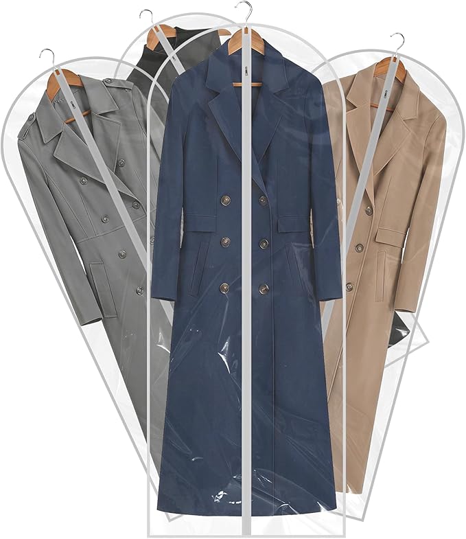 60” All Clear Garment Bags for Travel - PEVA Waterproof Suit Cover with Zipper for Hanging Clothes, long Gowns - Durable Dresser for Closet Storage, Dustproof & Moisture Resistant - 60”/12 Pack