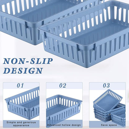 Wenqik 24 Pcs Plastic Storage Baskets for Classroom Organizing Small Pantry Storage Bins Rectangular Tray for Back to School Household Toys Classroom Bedrooms, Kitchens Countertops(Haze Blue)