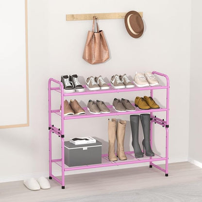 SUFAUY 2 Tier 33" Wide Shoe Rack, Closet Metal Wire, Stackable, Pink