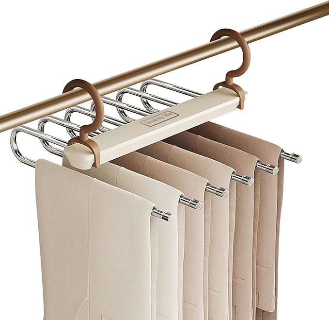 Ergocar Pants Hanger, Saving Space -Saving Metal Wardrobe Storage, Clothes Pants and Hanger, Multi -Function Scarf Storage and Storage Pants Jeans, 12.4*12.2, Milk White (Brown Hook)