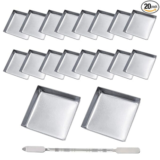 20Pcs Empty Eyeshadow Pans and 1 Depotting Tool for Makeup Palette 26mm Square Metal Pan Containers for Depotting Refillable IronTray for Watercolor Use Empty Makeup Palette Accessories