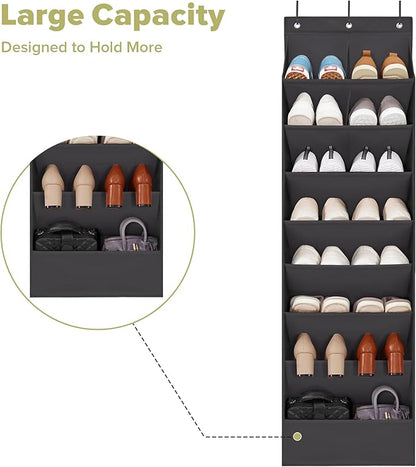 4 Pack Shoe Organizer with 6 Extra Large Pockets and 4 Large Pocket, Over the Door Sturdy Closet Storage Rack, Hanging Shoe Organizer for Shoes, Sneakers, Black