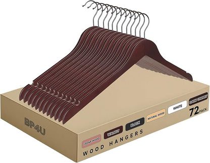 Premium Wooden Top Hangers, Heavy Duty Solid Wood Suit Hangers with 360° Swivel Hook & Anti-Slip Notches, Durable Clothes Hangers for Jackets, Coats, Shirts & Dresses(Dark Cherry/72-Pack)